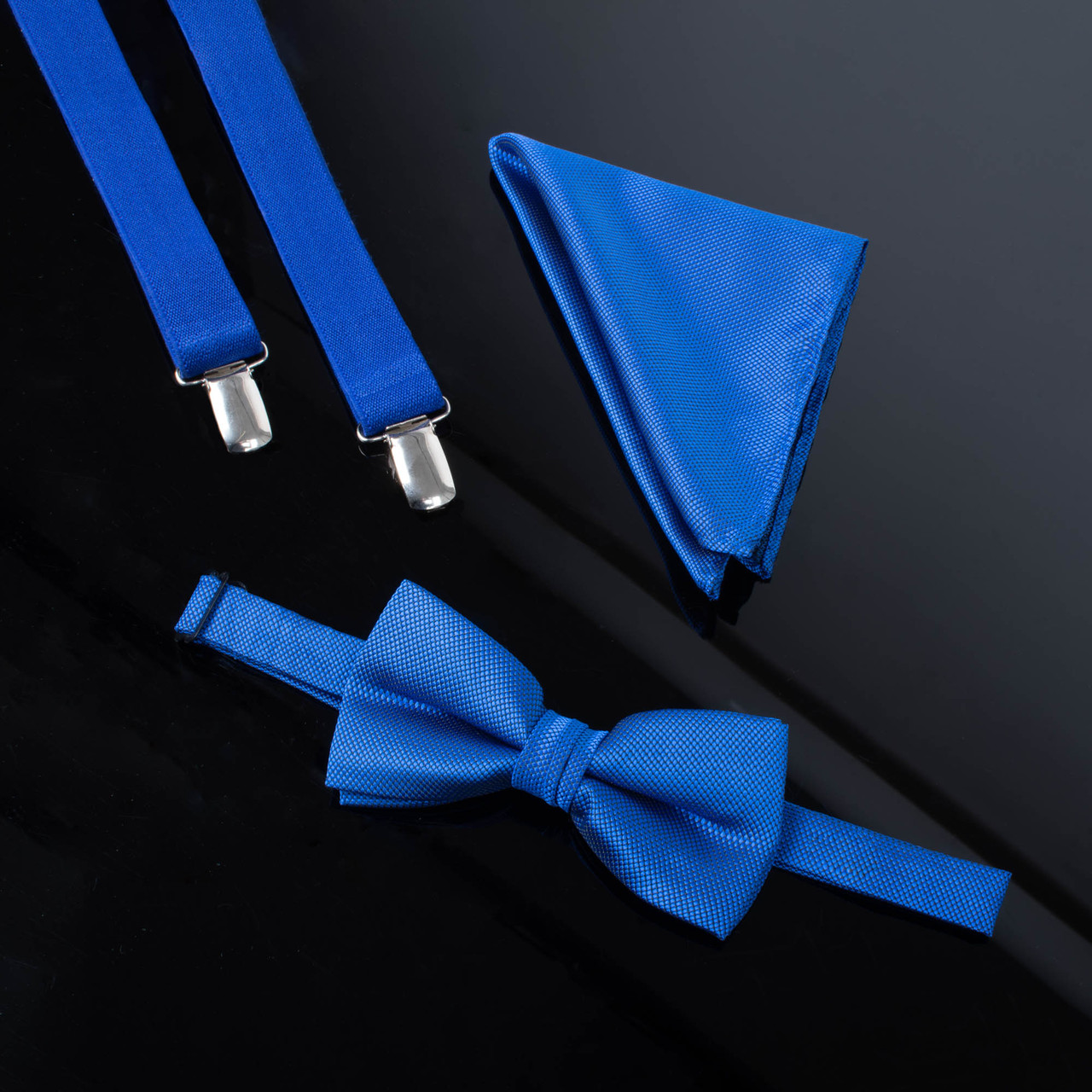 Royal Blue Suspender Gift Set, Formal Dress Suspenders, Bow Ties, Hanky,  and Cufflinks in Royal Blue