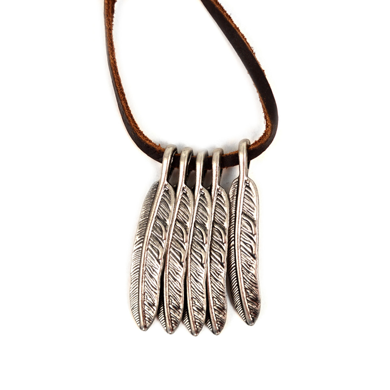 BlueRica Two Feather Pendants on Adjustable Black Cord Necklace (Antique  Silver) 