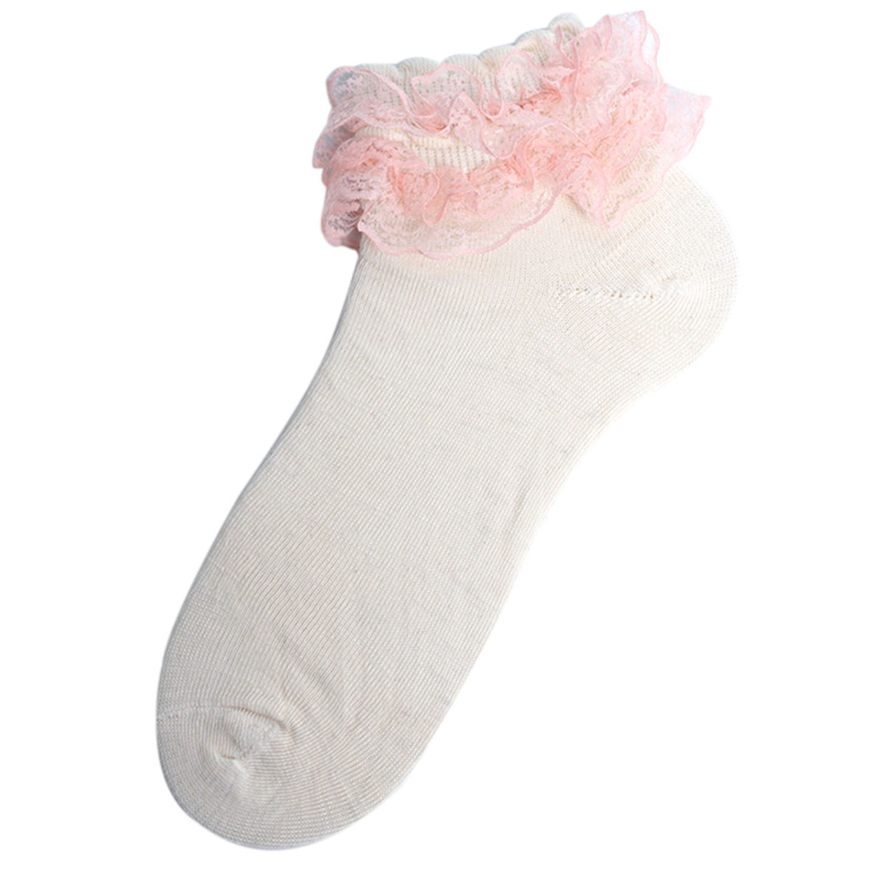 Lace frill ankle socks - dusty pink