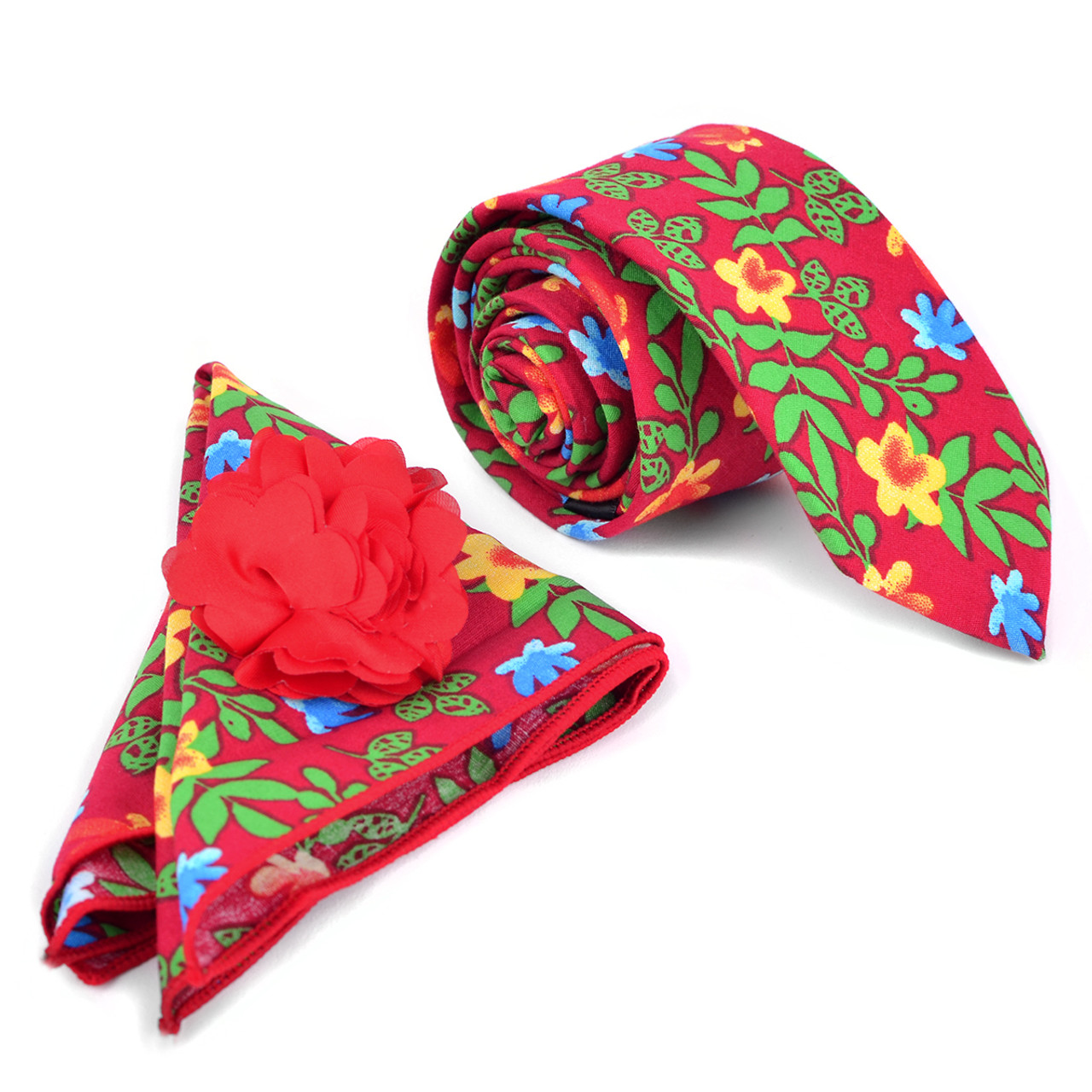 Bright Red Floral Silk Tie