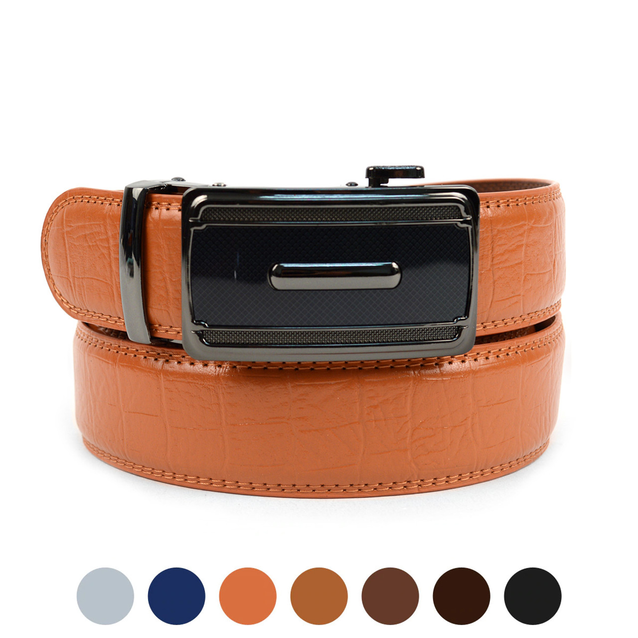 Mens Ratchet Belt,Genuine Leather Belt with Automatic Buckle Alloy,Gift Set  for Men