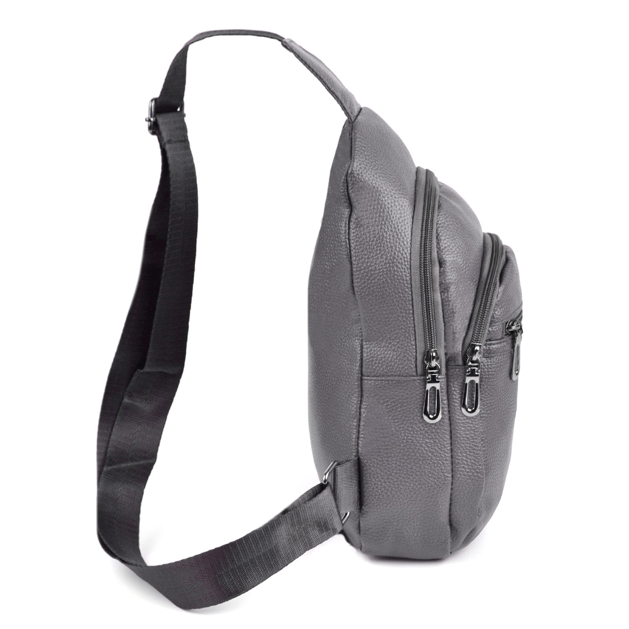 Grey Crossbody Leather Sling Bag Backpack with Adjustable Strap