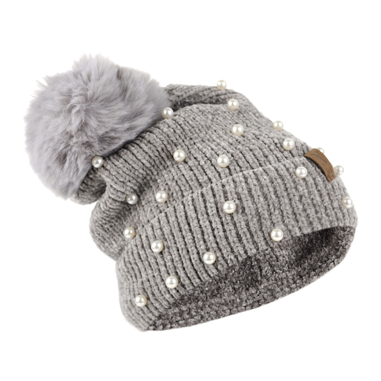 Women's Pom Pom & Pearls Knit Winter Hat - LKH5034