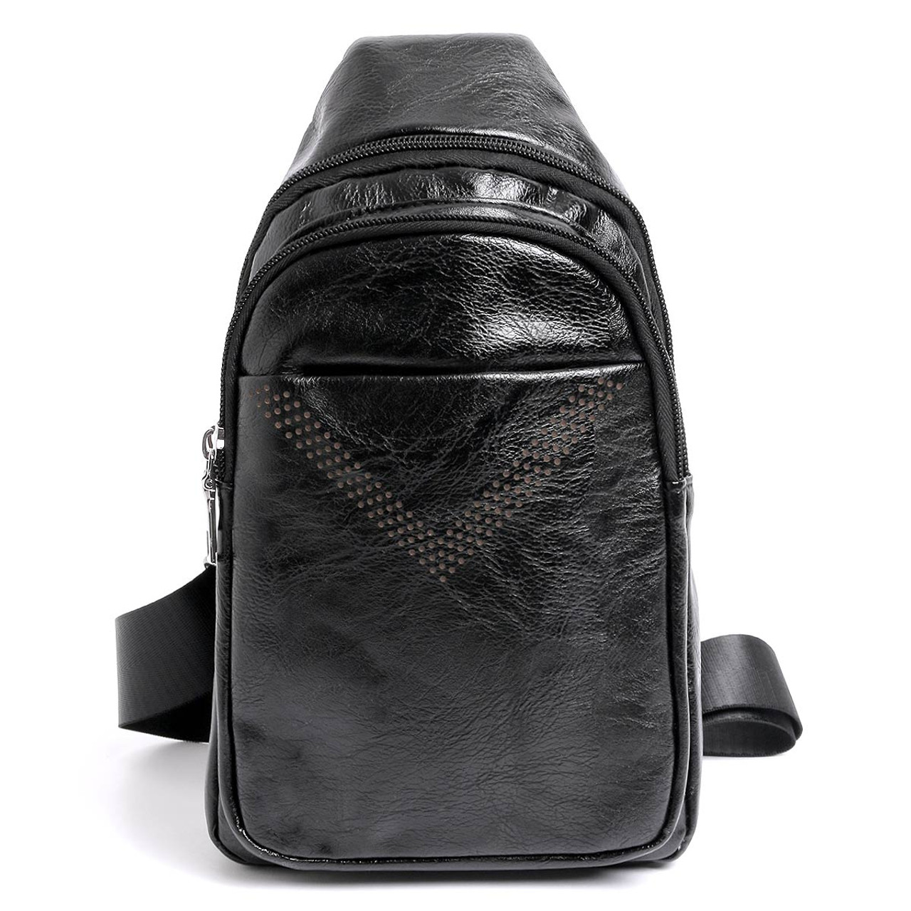 Vegan Leather Men's Bag Black Crossbody Bag Shoulder 