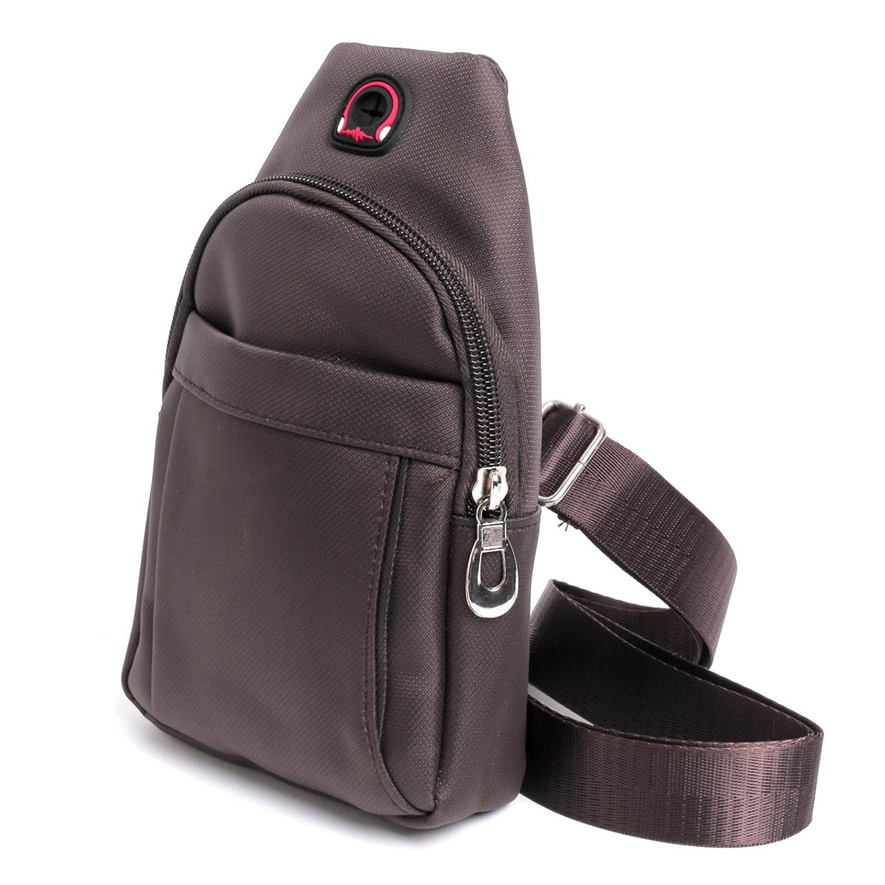 WOOMADA Small Sling Bag for Men Women Crossbody Shoulder Travel Backpack  Chest Bag with Hidden Earphone Hole Grey