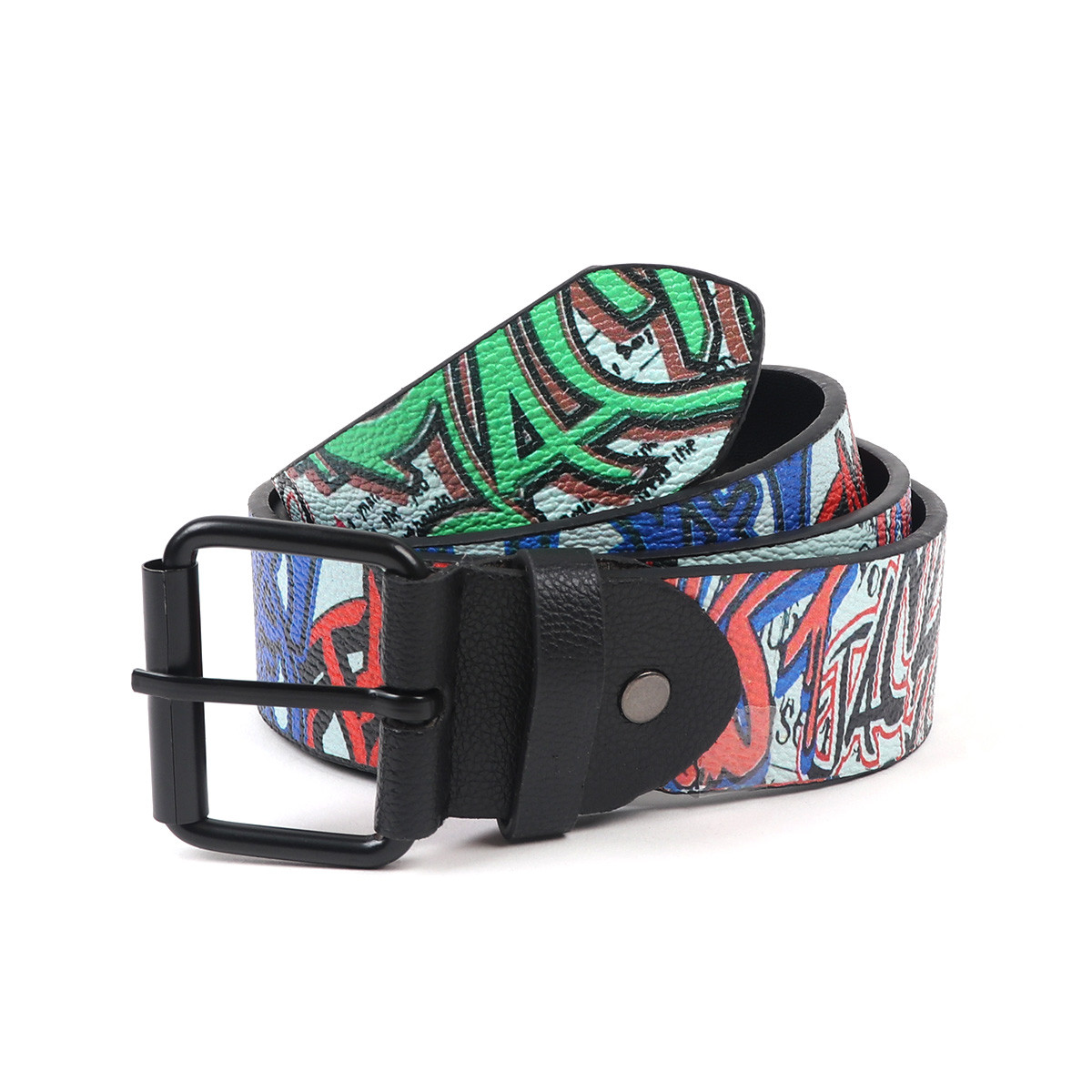 6pk Prepack PU Graphic Graffiti Belt Canvas Grommet Belt-TPB2045