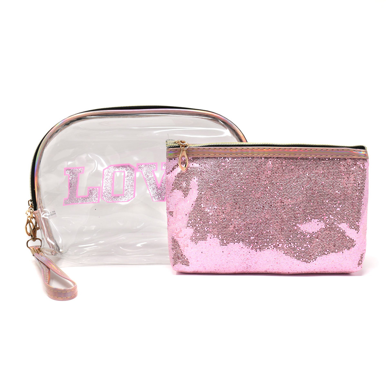 2 Pc Love Cosmetic Bag -LNCTB1732 Set Glitter