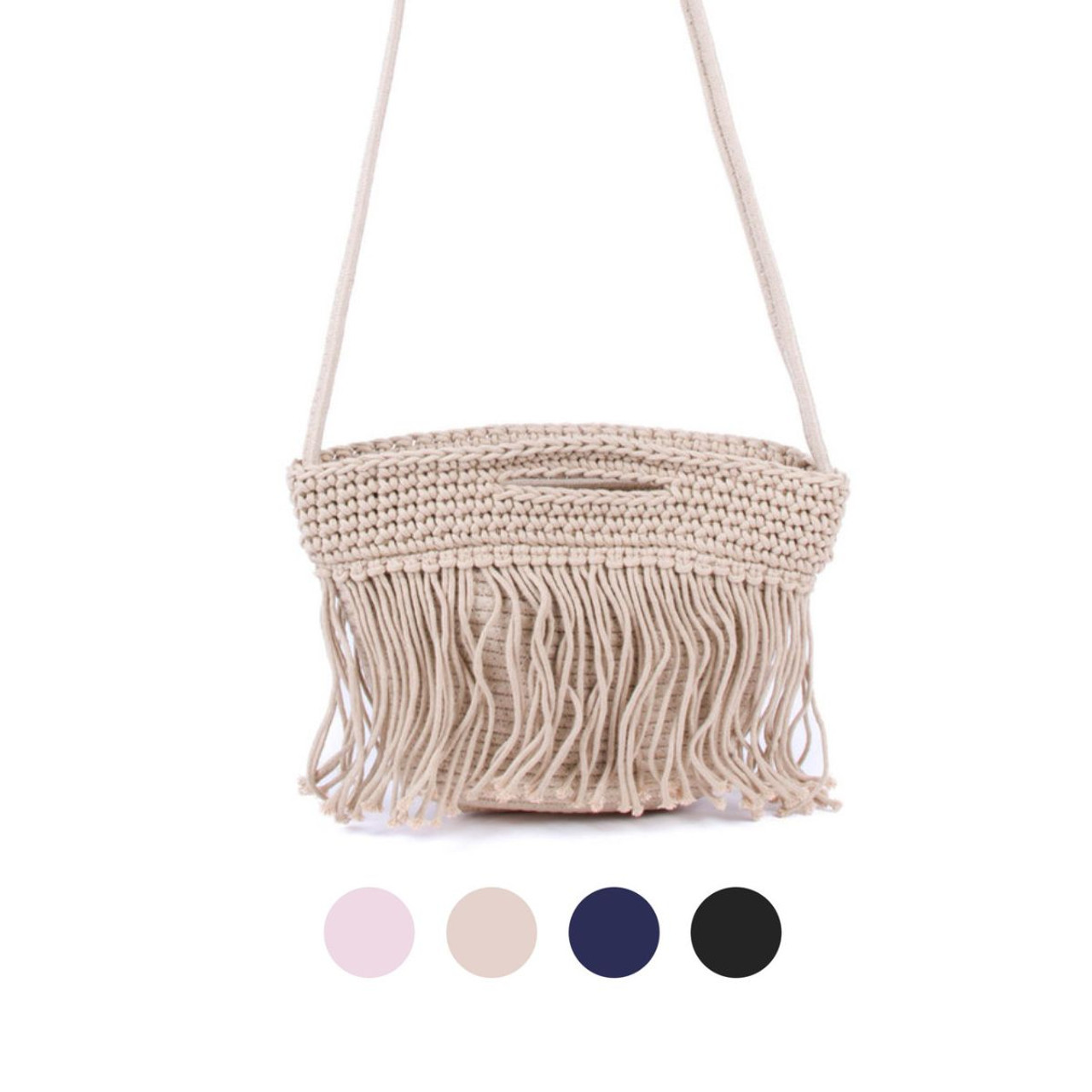 Ladies Woven Fringe Crochet Knit Crossbody Bag-STWBG05