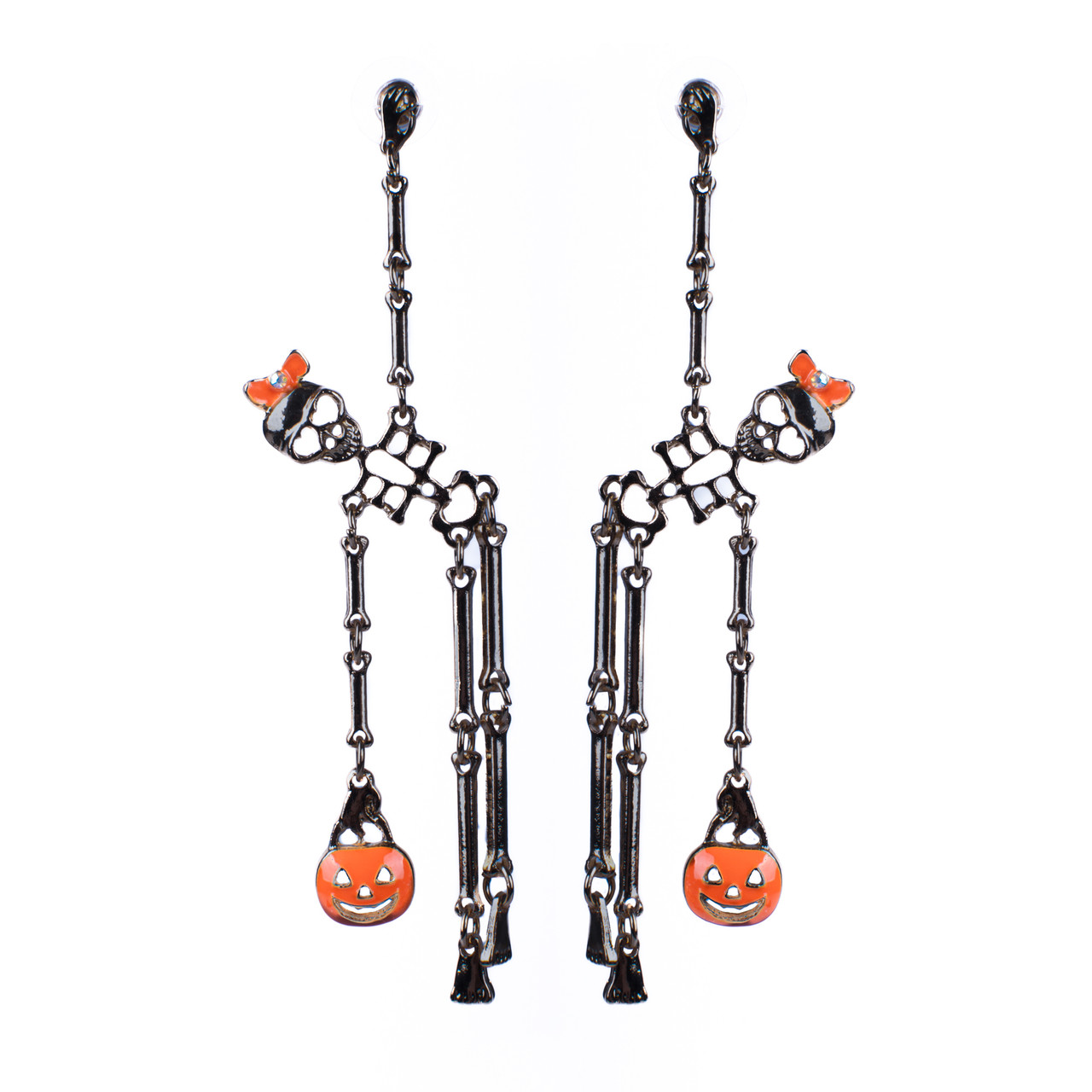 Dangle Metal Skull with Pumpkin Earrings Wholesale Halloween
