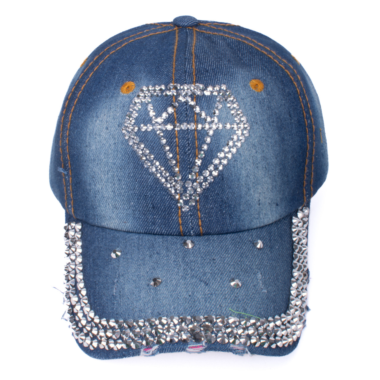 RHINESTONE DENIM BUCKET HAT - Blue