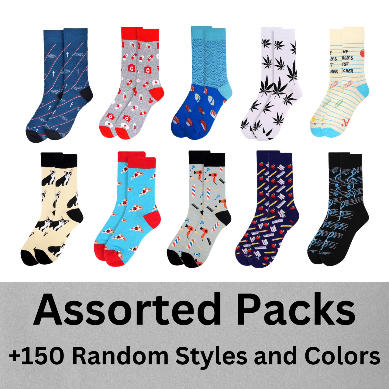 RANDOMLY Assorted Men's Novelty Socks (Min. 50 pairs)