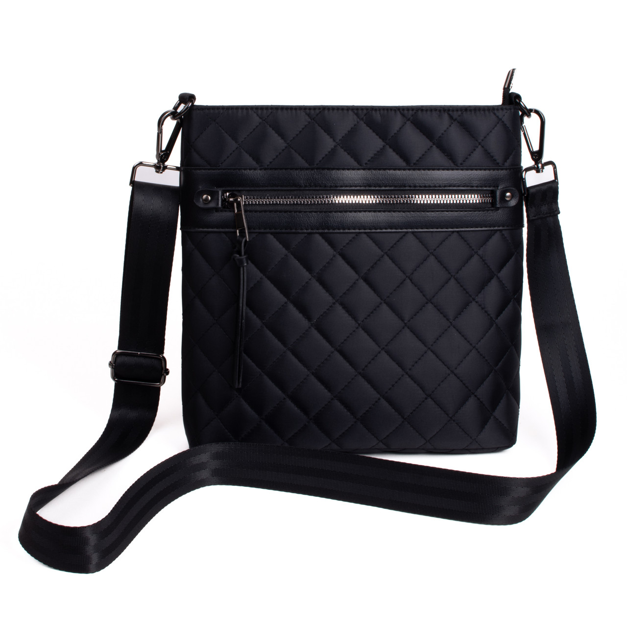 Ladies Black Nylon Quilted Large crossbody bag LCBG1451 BK