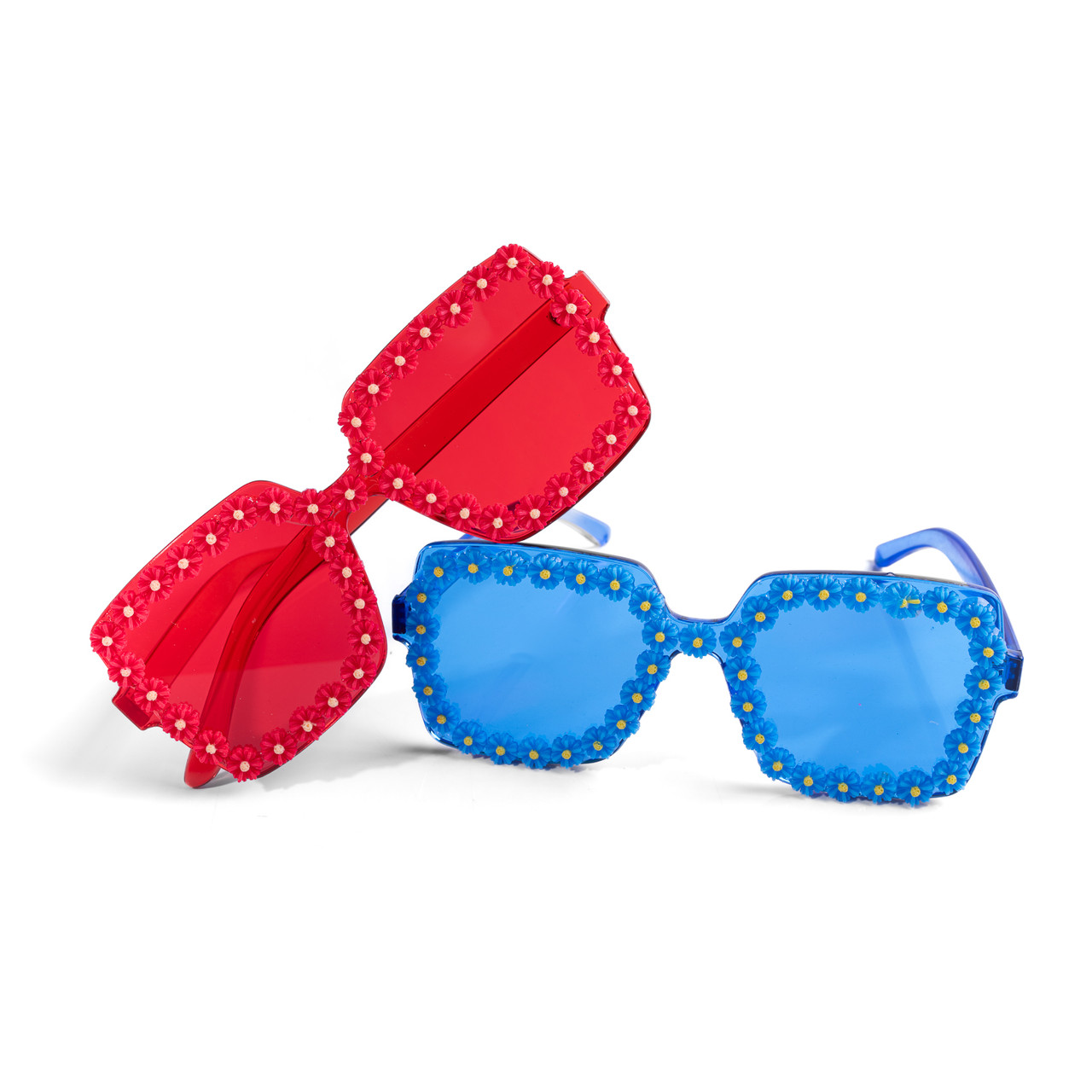 Elevate Your Style: Bright Rectangular Flower Rimless Sunglasses 