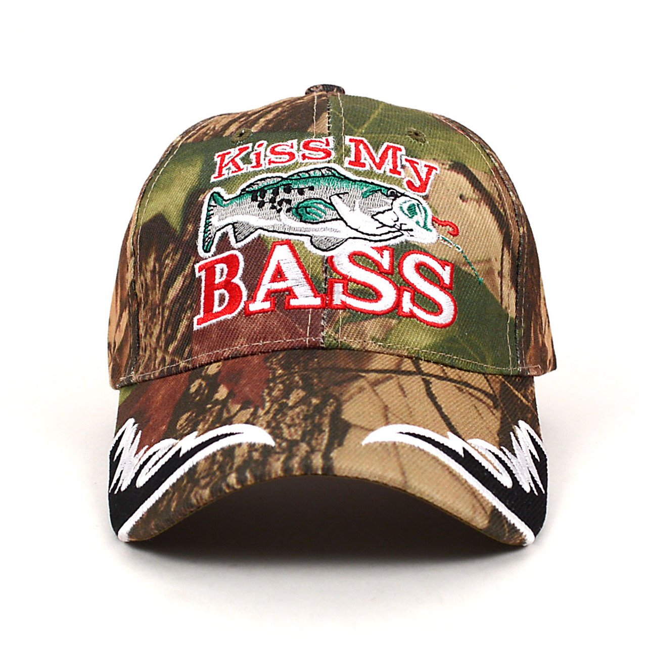 Kiss My Bass Camo 3D Embroidered Baseball Cap, Hat EBC10296