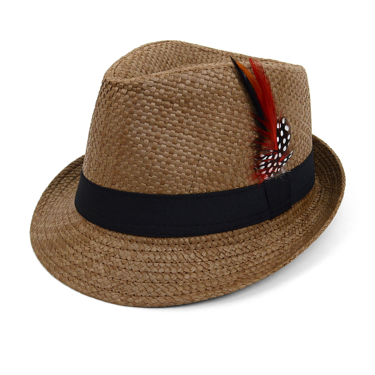 Spring/Summer Woven Fedora Hat with Feather FSS17123