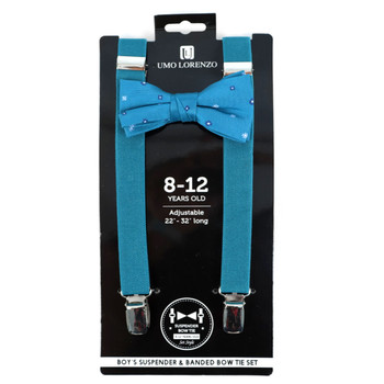 Boy's Turquoise Clip-on Suspender & Geometric Bow Tie Set - BSBS-TUR1
