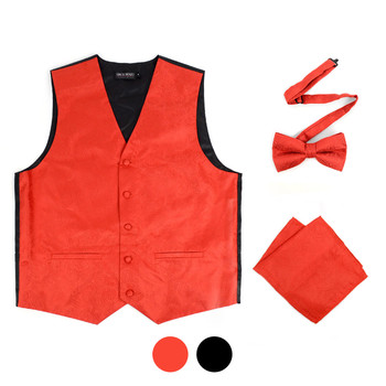 6-Packs Men's Paisley Pattern Polyester Vests, Bow Tie & Hanky Set - PMV4200 6-Packs Men's Paisley Pattern Polyester Vests, Bow Tie & Hanky Set - PMV4200