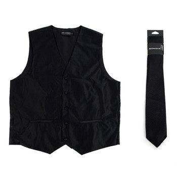 6-Packs Men's Vertical Stripes Pattern Polyester Vests & Necktie Set - PMV3050