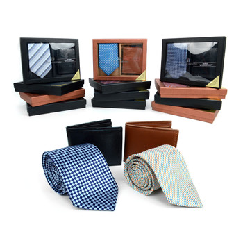 12pc Assorted Pack Poly Woven Tie & Wallet Sets - PWWB
