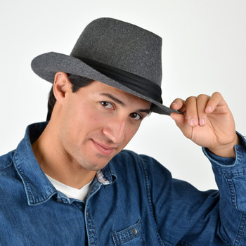 Fall/Winter Black & White Herringbone Trilby Fedora Hat with Black Band Trim - H1805256 Fall/Winter Black & White Herringbone Trilby Fedora Hat with Black Band Trim - H1805256