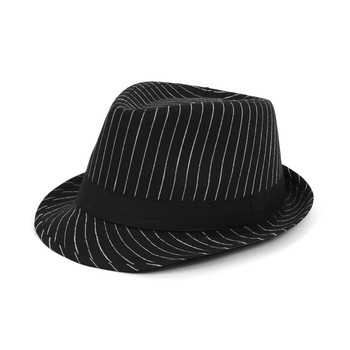 Fall/Winter Black Trilby Fedora Hat with White Pinstripes & Black Band Trim - H1805262 Fall/Winter Black Trilby Fedora Hat with White Pinstripes & Black Band Trim - H1805262