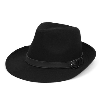 Fall/Winter Wide Brim Black Trilby Fedora Hat with Black Belt Trim - H1805263 Fall/Winter Wide Brim Black Trilby Fedora Hat with Black Belt Trim - H1805263