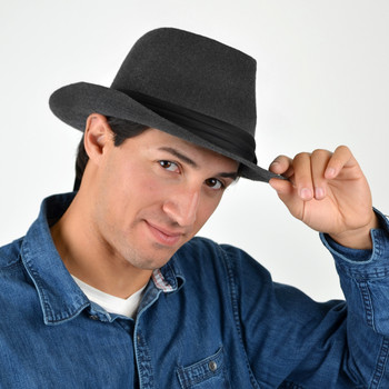 Fall/Winter Wide Brim Trilby Fedora Hat with Black Band Trim - H1805264 Fall/Winter Wide Brim Trilby Fedora Hat with Black Band Trim - H1805264