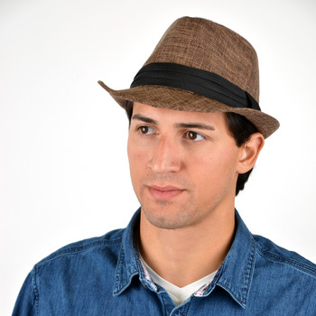 Fall/Winter Brown Trilby Fedora Hat with Black Band Trim - H1805020 Fall/Winter Brown Trilby Fedora Hat with Black Band Trim - H1805020