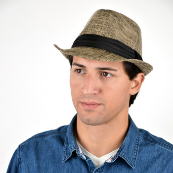 Fall/Winter Light Brown Trilby Fedora Hat with Black Band Trim - H1805023 Fall/Winter Light Brown Trilby Fedora Hat with Black Band Trim - H1805023