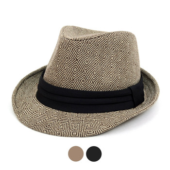 Fall/Winter Rhombus Geometric Trilby Fedora Hat with Black Band Trim - H1805025 Fall/Winter Rhombus Geometric Trilby Fedora Hat with Black Band Trim - H1805025