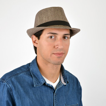 Fall/Winter Rhombus Geometric Trilby Fedora Hat with Black Band Trim - H1805025 Fall/Winter Rhombus Geometric Trilby Fedora Hat with Black Band Trim - H1805025