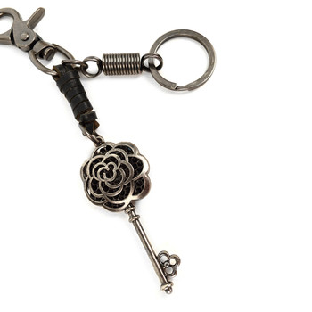Genuine Leather and Metal Flower Skeleton Key Fancy Keychain - NVK1005