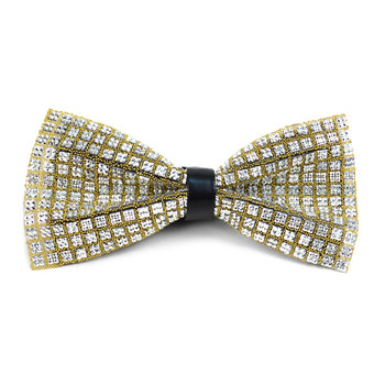 Men's Crystal Silver Rhinestone over Gold Bow Tie - RBT1202 Men's Crystal Silver Rhinestone over Gold Bow Tie - RBT1202