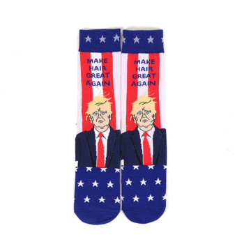 Men's Donald Trump "MAKE HAIR GREAT AGAIN" American Flag Novelty Socks - NVS19423-T