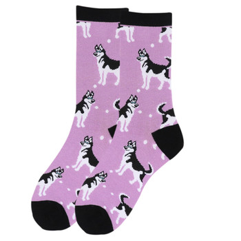 Women's Novelty Siberian Husky Dog Socks - LNVS19408-PUR