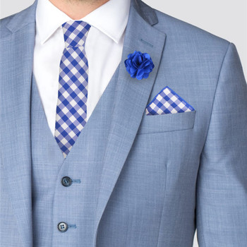 Men's Checkered Cotton Skinny Tie w/ Hanky and Flower Lapel Pin - CTHL1701