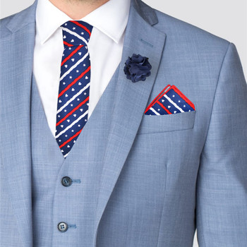 Men's Patriotic Stars and Hearts Cotton Skinny Tie w/ Hanky and Flower Lapel Pin - CTHL1703-NV