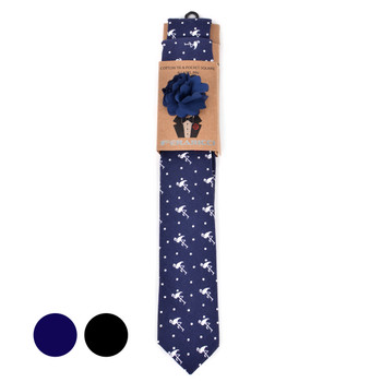 Men's Flamingo Print Cotton Skinny Tie w/ Hanky and Flower Lapel Pin - CTHL1702