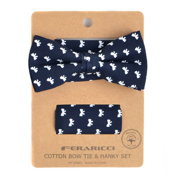 Men's Petite Bows Cotton Bow Tie & Hanky Set - CTBH1736 Men's Petite Bows Cotton Bow Tie & Hanky Set - CTBH1736