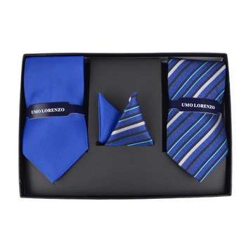 Striped & Solid Ties with Matching Hankies Box Set - THX12-RBL-2