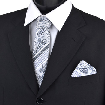 Paisley & Solid Tie with Matching Hanky Box Set - THX12-SIL-1