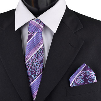 Paisley & Solid Tie with Matching Hanky Box Set - THX12-PUR-1