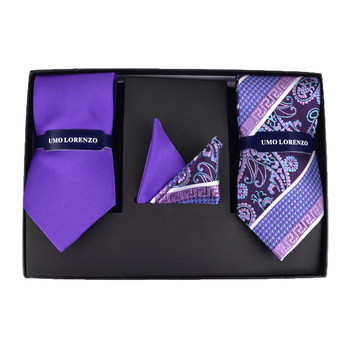 Paisley & Solid Tie with Matching Hanky Box Set - THX12-PUR-1