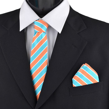 Striped & Solid Tie with Matching Hanky Box Set - THX12-TURQ-2