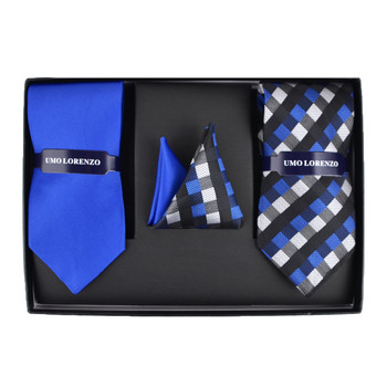 Geometric & Solid Tie with Matching Hanky Box Set - THX12-RBL-1