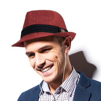 Spring/Summer Textured Pattern Fashion Fedora with Black Band & Button FSS1701 Spring/Summer Textured Pattern Fashion Fedora with Black Band & Button FSS1701