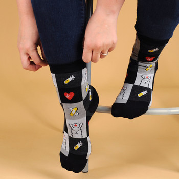 Health Care Heroes -Nurse Llama - Premium Socks - NVSX2009-BK Health Care Heroes -Nurse Llama - Premium Socks - NVSX2009-BK