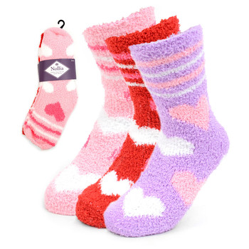 Assorted (3 Pairs) Women's Heart Warm Fuzzy Socks - 3PR-LFS4