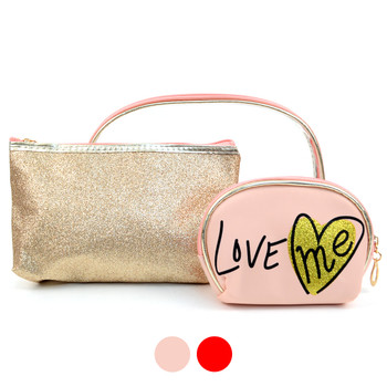 Ladies Clear & LOVE Printed Makeup Bag 3pc Set Cosmetic & Toiletry Bags LNCTB1706-LP