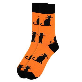 Men's Halloween Black Cat Novelty Crew Socks-NVS2002